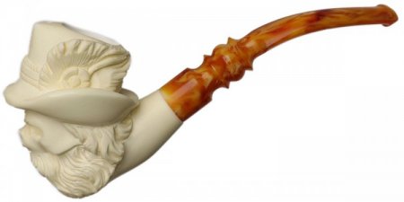 AKB Meerschaum: Carved Bearded Skull (with Case)