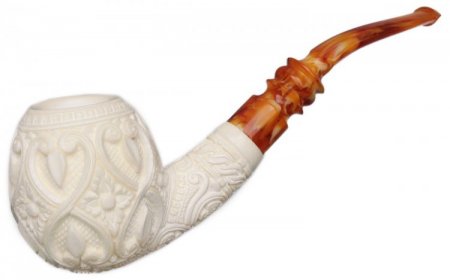 AKB Meerschaum: Carved Floral Bent Apple (Erdogan) (with Case)