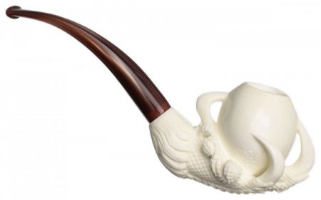 AKB Meerschaum: Carved Dragon Claw Holding Vase (with Case)