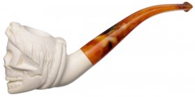 AKB Meerschaum: Carved Skull with Hat (with Case)