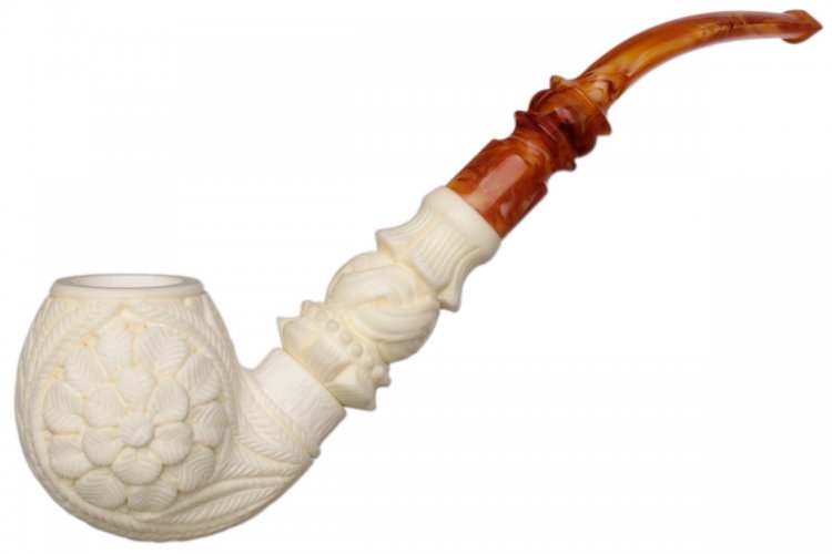 AKB Meerschaum: Carved Floral Bent Apple (Ali) (with Case)