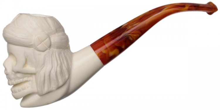 AKB Meerschaum: Carved Indian Brave Skull (with Case)