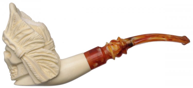 AKB Meerschaum: Carved Indian Chief Skull (with Case)