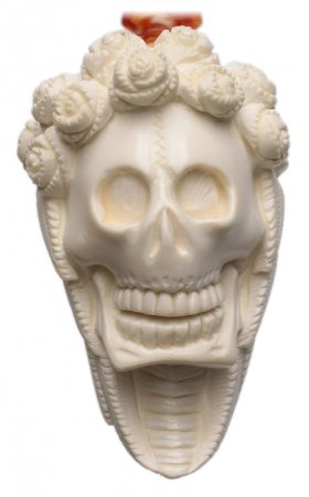 AKB Meerschaum: Carved Skull with Floral Headdress (I. Baglan) (with Case)