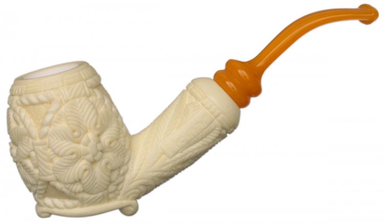 AKB Meerschaum: Carved Floral Bent Egg (Mcinar) (with Case)