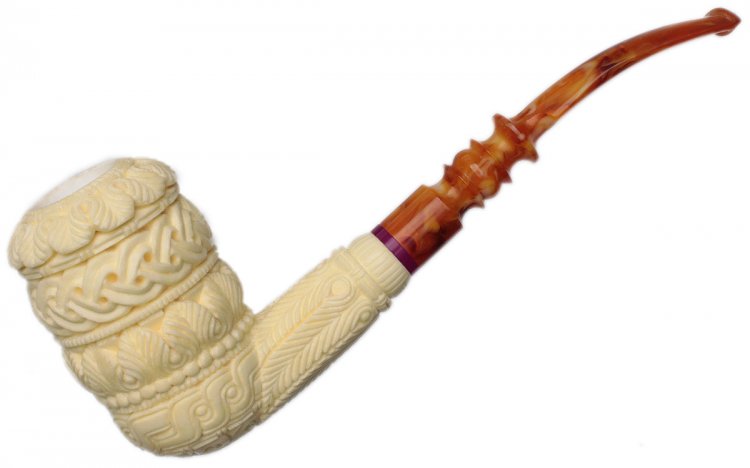 AKB Meerschaum: Carved Floral Bent Billiard (H. Ege) (with Case)