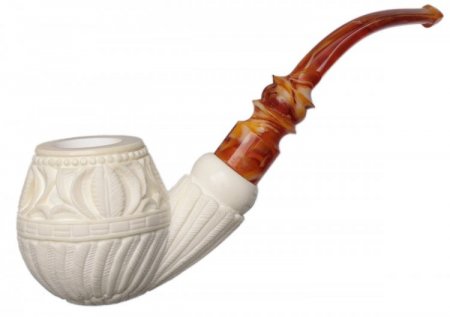 AKB Meerschaum: Carved Floral Bent Apple (I. Baglan) (with Case)