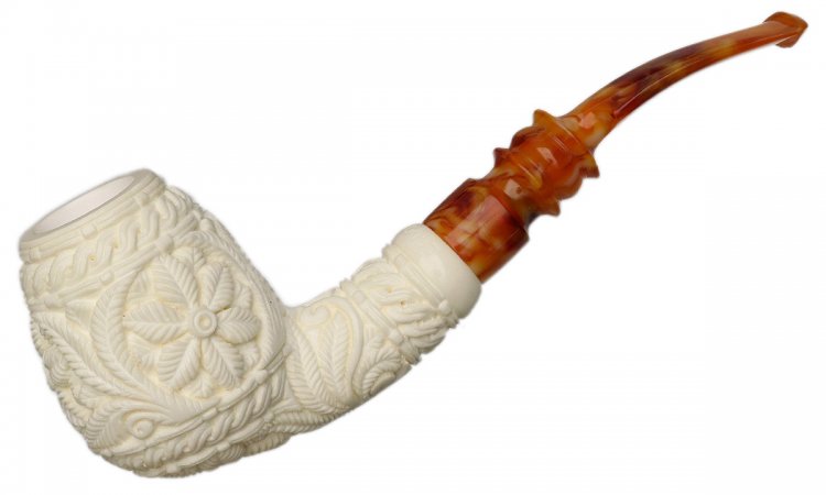 AKB Meerschaum: Carved Floral Bent Egg (Erdogan) (with Case)