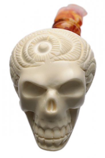 AKB Meerschaum: Carved Floral Skull (with Case)