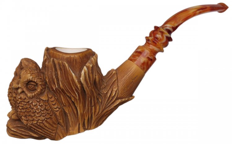 AKB Meerschaum: Carved Owls (Karayhan) (with Case)