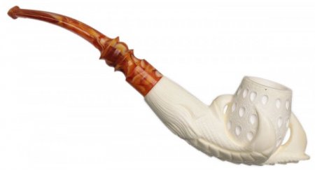 AKB Meerschaum: Carved Dragon Claw Holding Vase (with Case)