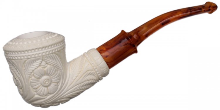 AKB Meerschaum: Carved Floral Bent Dublin (Yusuf) (with Case)