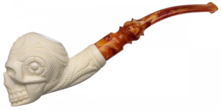 AKB Meerschaum: Carved Floral Skull (with Case)