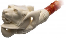 AKB Meerschaum: Carved Dragon Claw Holding Lion Head (Ali) (with Case)