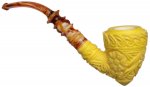 AKB Meerschaum: Carved Floral Bent Dublin (Kuoret) (with Case and Extra Stem)