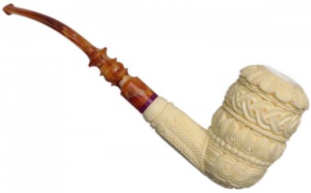 AKB Meerschaum: Carved Floral Bent Billiard (H. Ege) (with Case)