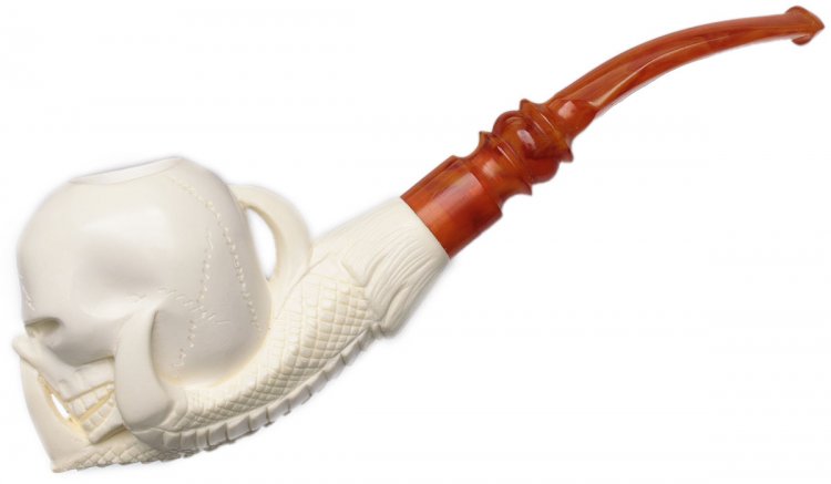 AKB Meerschaum: Carved Dragon Claw Holding Skull (with Case)