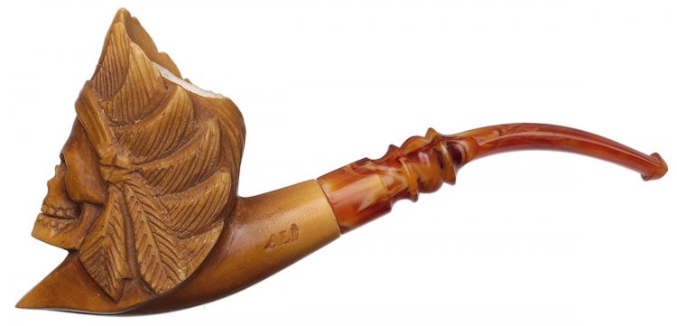 AKB Meerschaum: Carved Indian Chief Skull (Ali) (with Case)