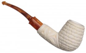 AKB Meerschaum: Carved Floral Bent Brandy (Yusuf) (with Case)