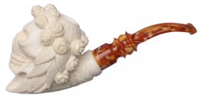 AKB Meerschaum: Carved Skull with Floral Headdress (I. Baglan) (with Case)