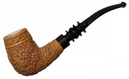 AKB Meerschaum: Carved Floral Bent Billiard (Kenan) (with Case)