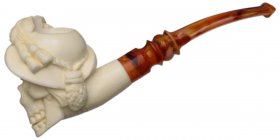 AKB Meerschaum: Carved Skull Wearing Hat (with Case)