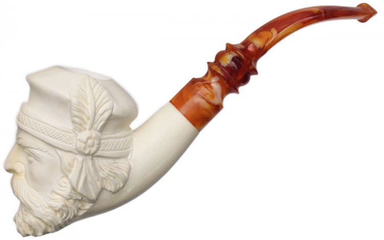 AKB Meerschaum: Carved Bearded Man (with Case)