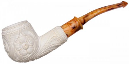 AKB Meerschaum: Carved Floral Bent Billiard (Yusuf) (with Case)