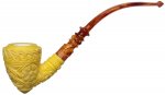 AKB Meerschaum: Carved Floral Bent Dublin (Kuoret) (with Case and Extra Stem)