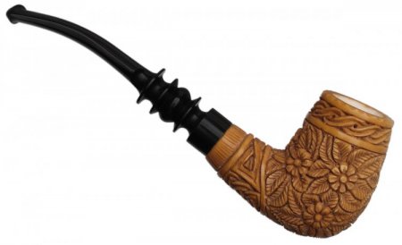 AKB Meerschaum: Carved Floral Bent Billiard (Kenan) (with Case)