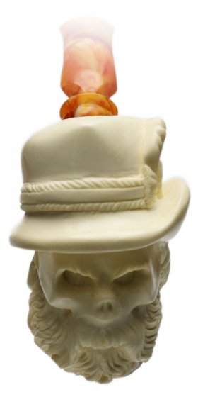AKB Meerschaum: Carved Bearded Skull (with Case)