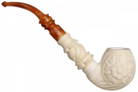 AKB Meerschaum: Carved Floral Bent Apple (Ali) (with Case)