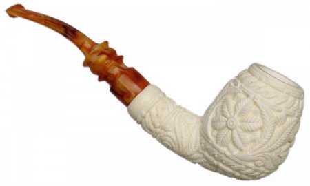 AKB Meerschaum: Carved Floral Bent Egg (Erdogan) (with Case)