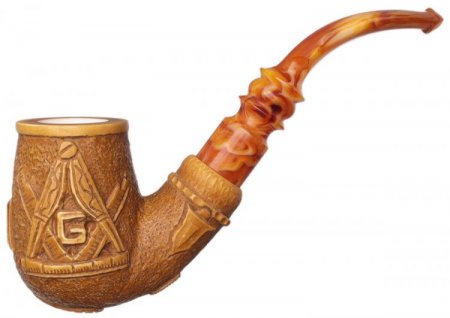 AKB Meerschaum: Carved Masonic Bent Billiard (Ali) (with Case)