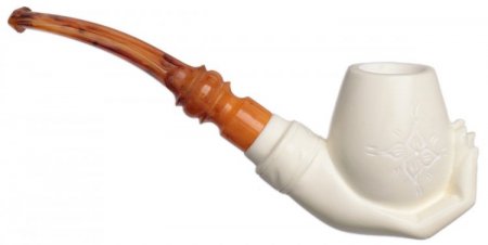 AKB Meerschaum: Carved Hand Holding Brandy Glass (with Case)