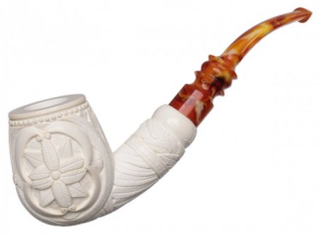 AKB Meerschaum: Carved Floral Bent Billiard (I. Baglan) (with Case)