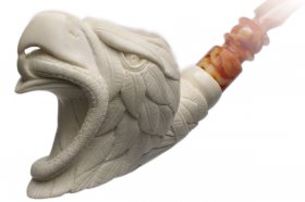 AKB Meerschaum: Carved Eagle Eating Snake (I. Baglan) (with Case)