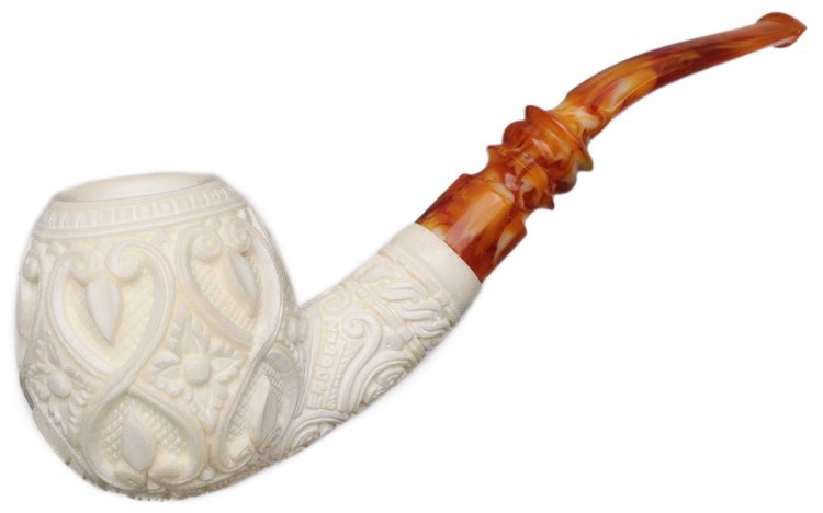 AKB Meerschaum: Carved Floral Bent Apple (Erdogan) (with Case)