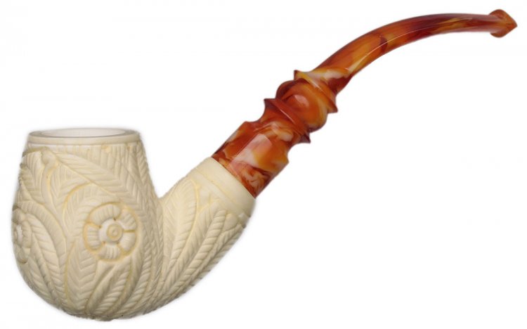 AKB Meerschaum: Carved Floral Bent Billiard (with Case)