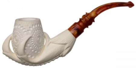 AKB Meerschaum: Carved Dragon Claw Holding Vase (Ali) (with Case)