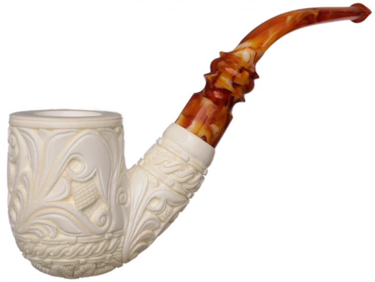 AKB Meerschaum: Carved Floral Bent Billiard (Erdogan) (with Case)